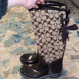 COACH brown rain boots